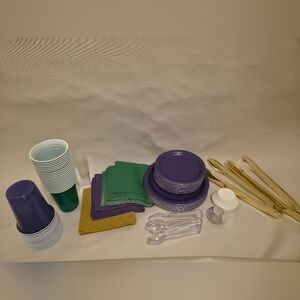 Party Supplies Set - Purple, Green, Gold (All Opened But Unused)